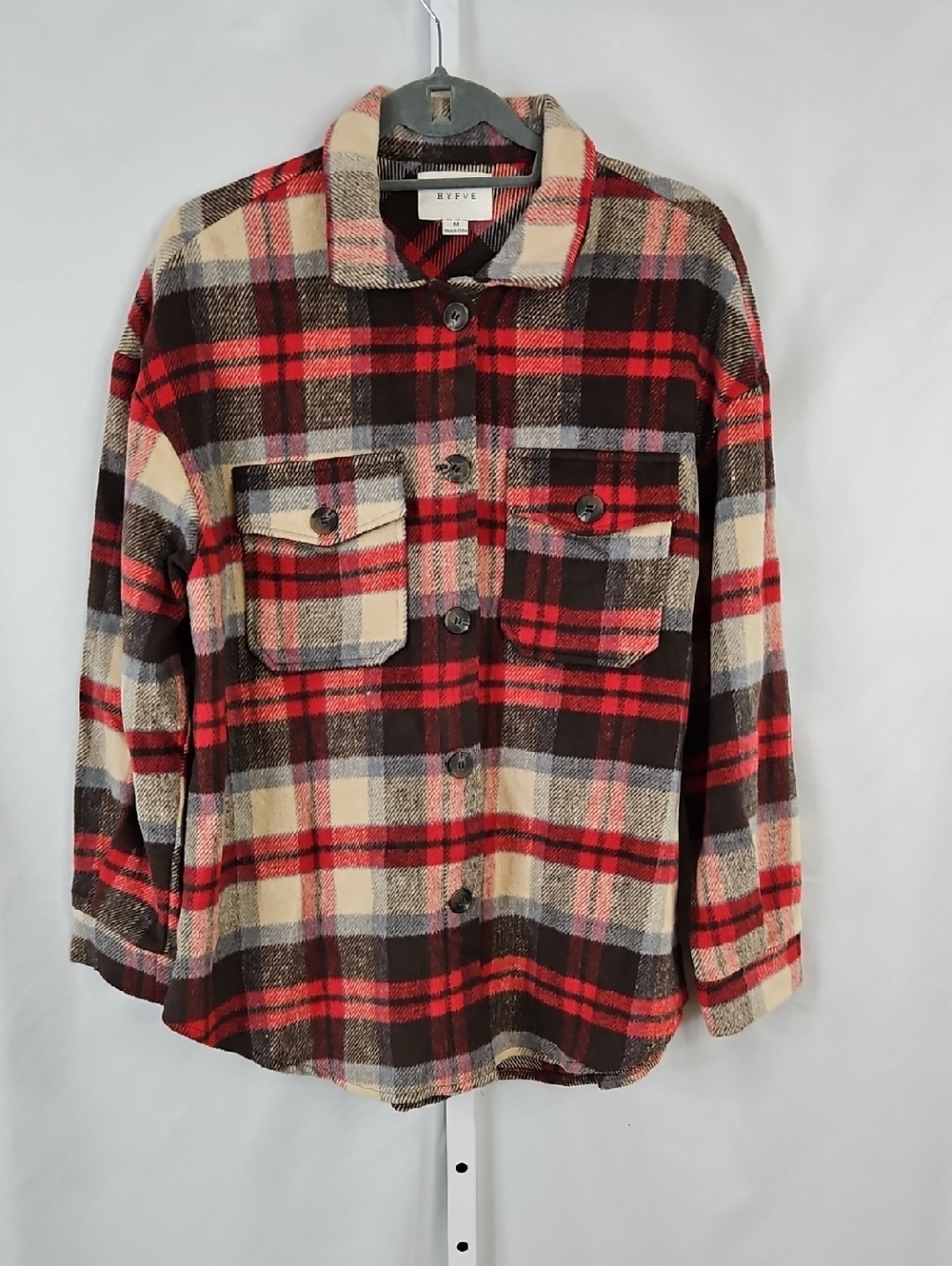 HYFVE Red Brown Plaid Western Shacket Cowgirl Rodeo American Rustic Ranch Sz Med